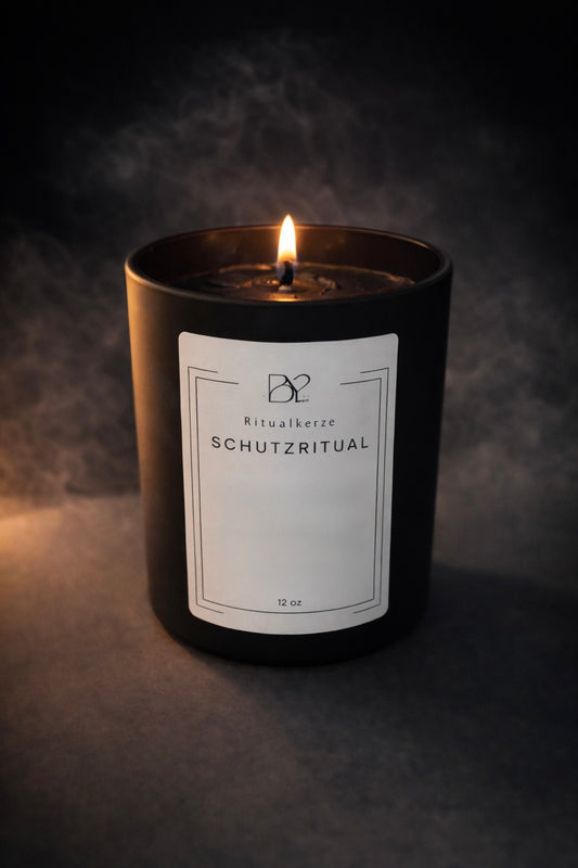 Schutzkerze mit schwarzem Turmalin & Amethyst