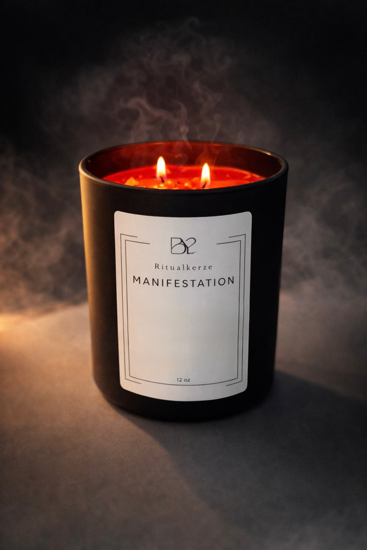 Manifestationskerze mit Hämatit & 24K Blattgold